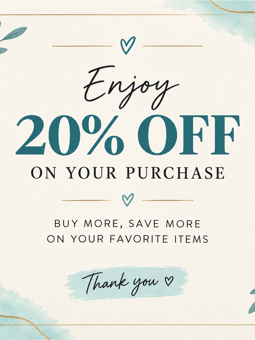 20% Off Party Promo Sign - Teal Accent
